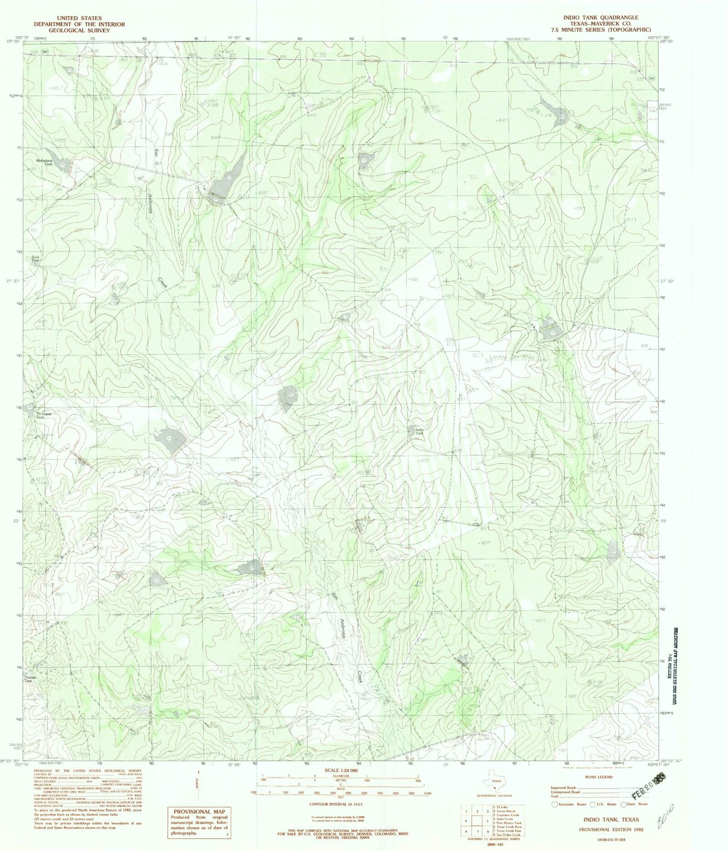 Classic USGS Indio Tank Texas 7.5'x7.5' Topo Map Image