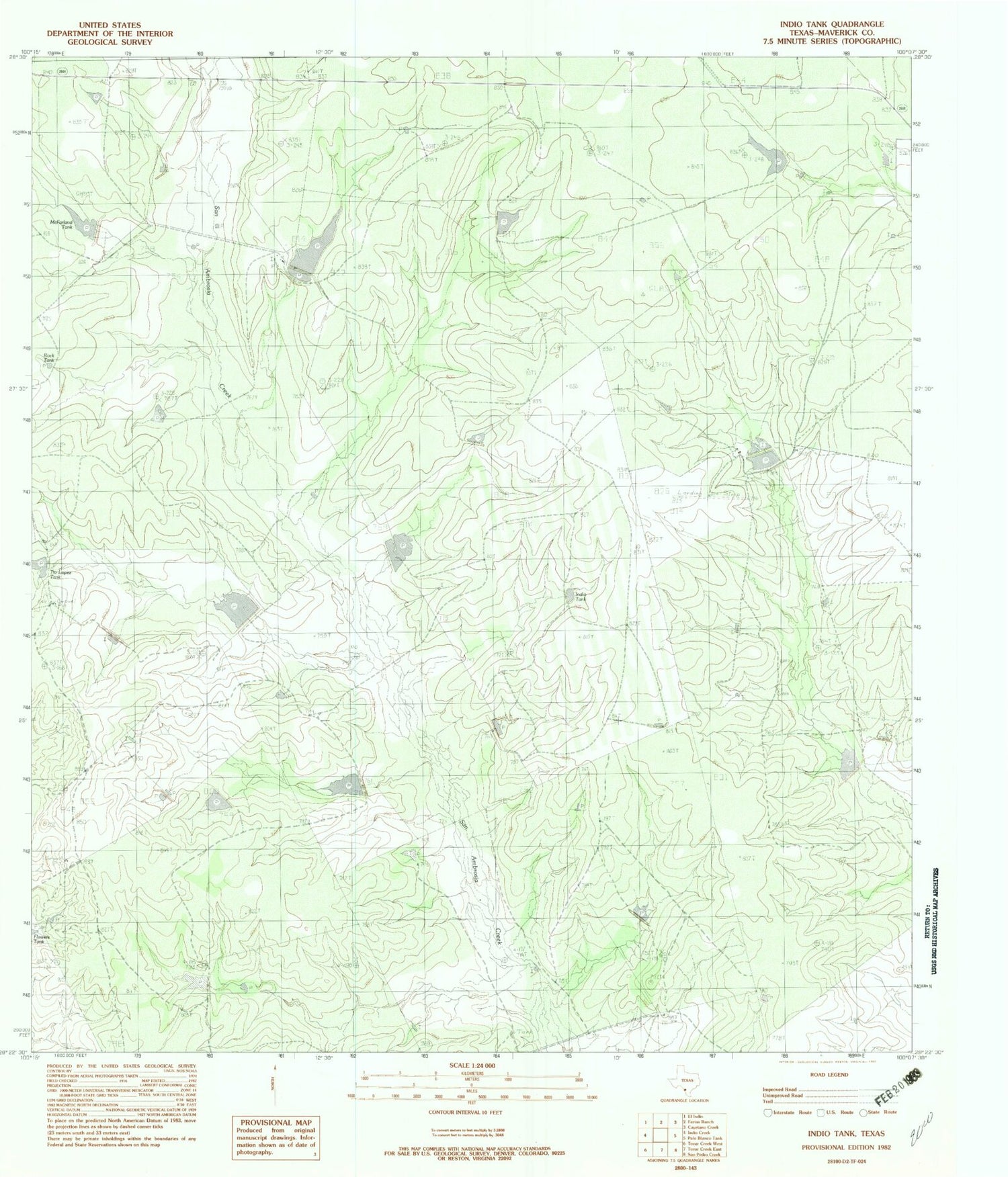 Classic USGS Indio Tank Texas 7.5'x7.5' Topo Map Image
