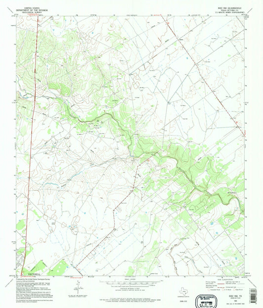Classic USGS Inez NW Texas 7.5'x7.5' Topo Map Image