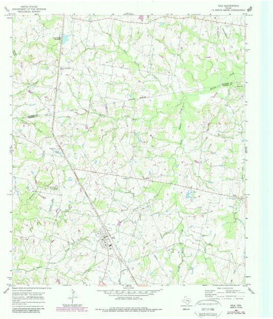 Classic USGS Iola Texas 7.5'x7.5' Topo Map Image