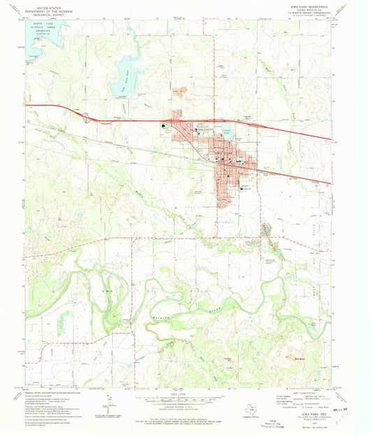 Classic USGS Iowa Park Texas 7.5'x7.5' Topo Map Image