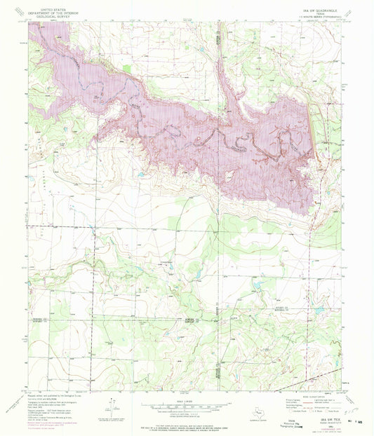 Classic USGS Ira SW Texas 7.5'x7.5' Topo Map Image