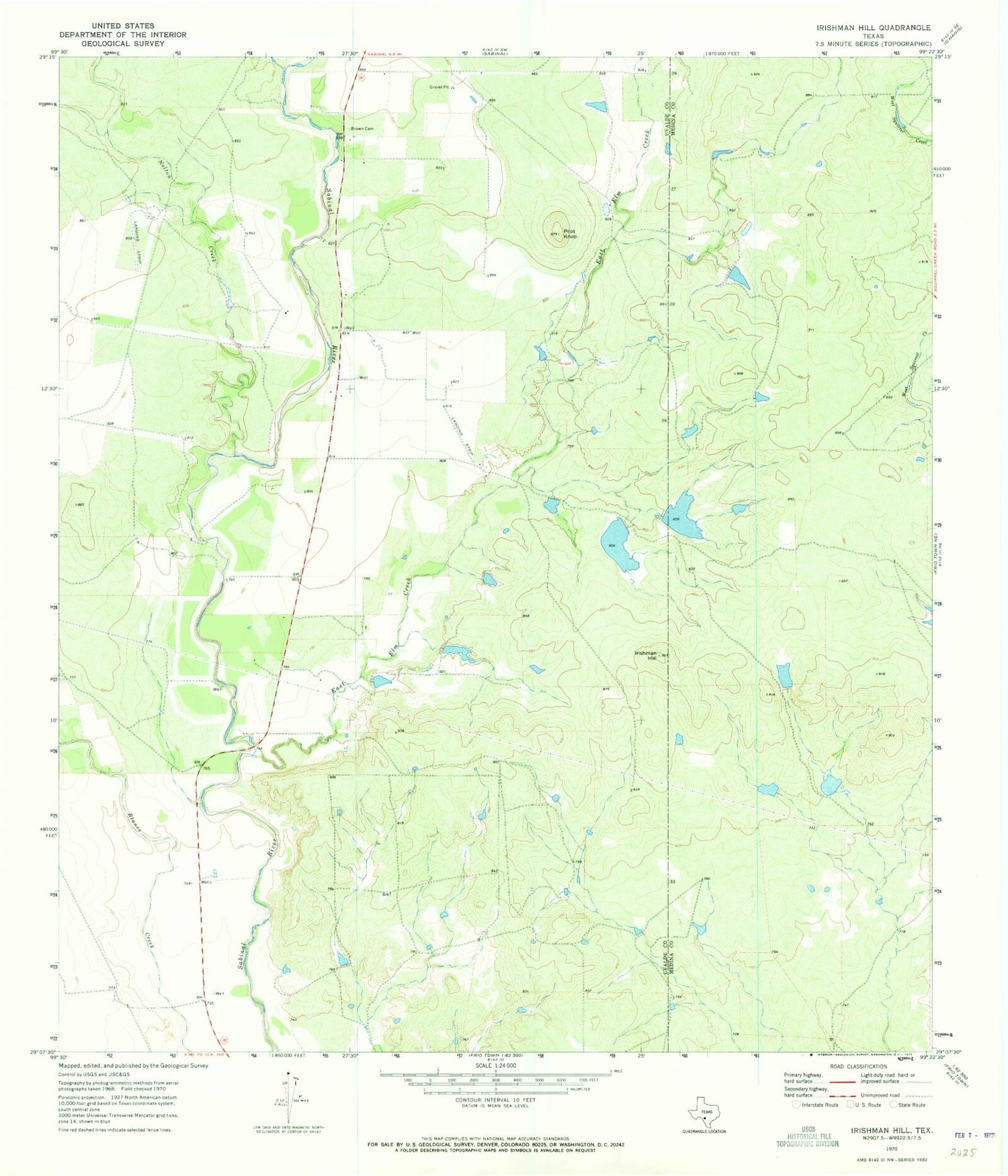 Classic USGS Irishman Hill Texas 7.5'x7.5' Topo Map Image