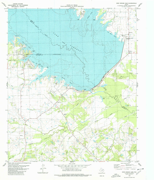 Classic USGS Iron Bridge Dam Texas 7.5'x7.5' Topo Map Image