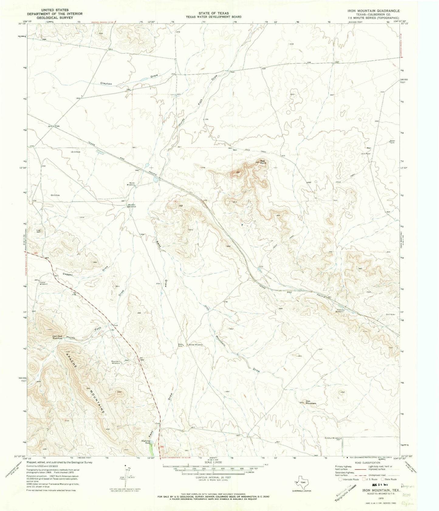 Classic USGS Iron Mountain Texas 7.5'x7.5' Topo Map Image