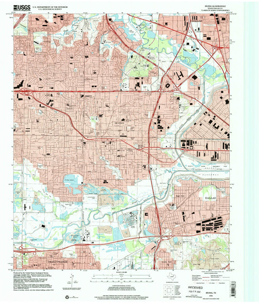 Classic USGS Irving Texas 7.5'x7.5' Topo Map Image