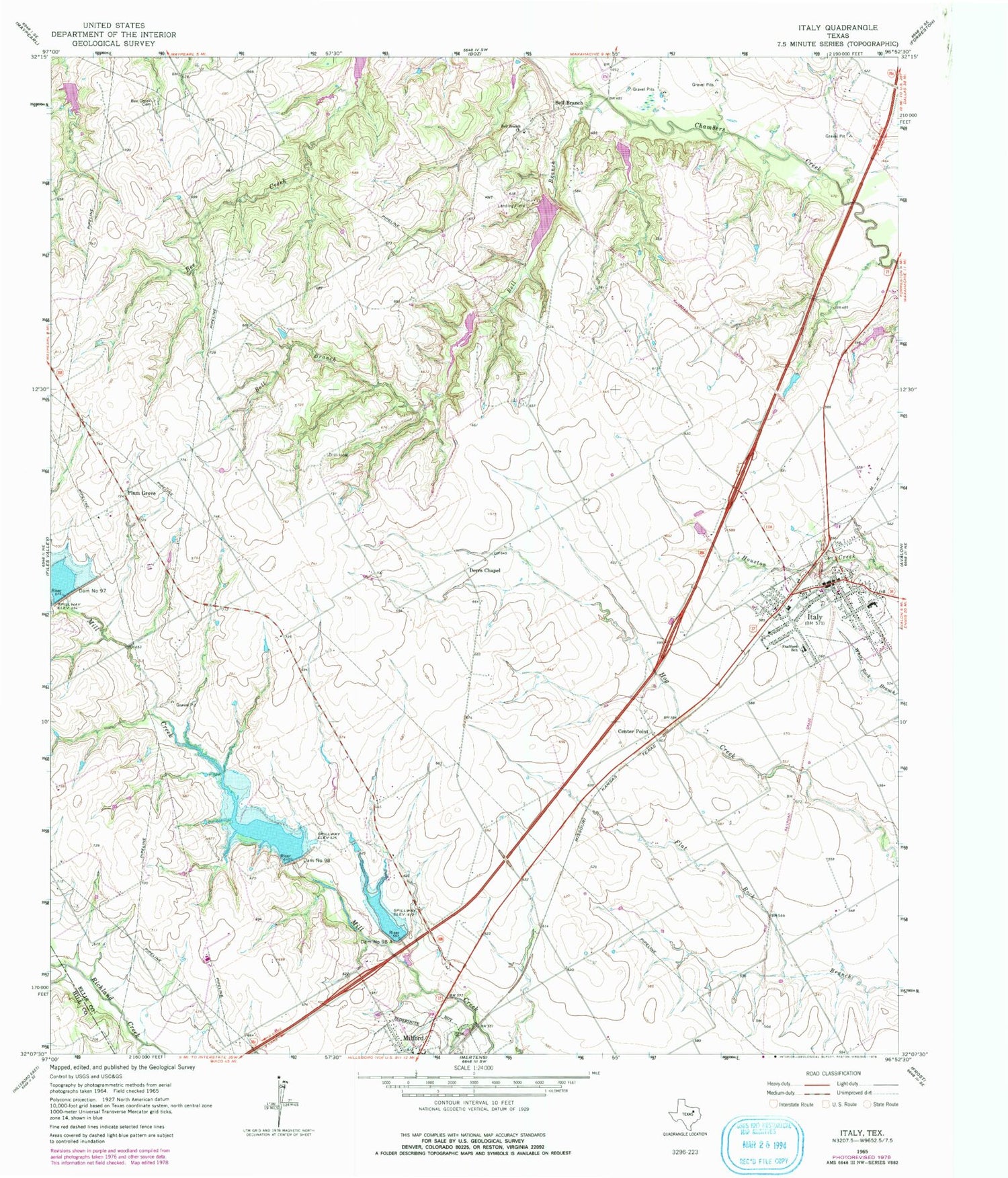 Classic USGS Italy Texas 7.5'x7.5' Topo Map Image