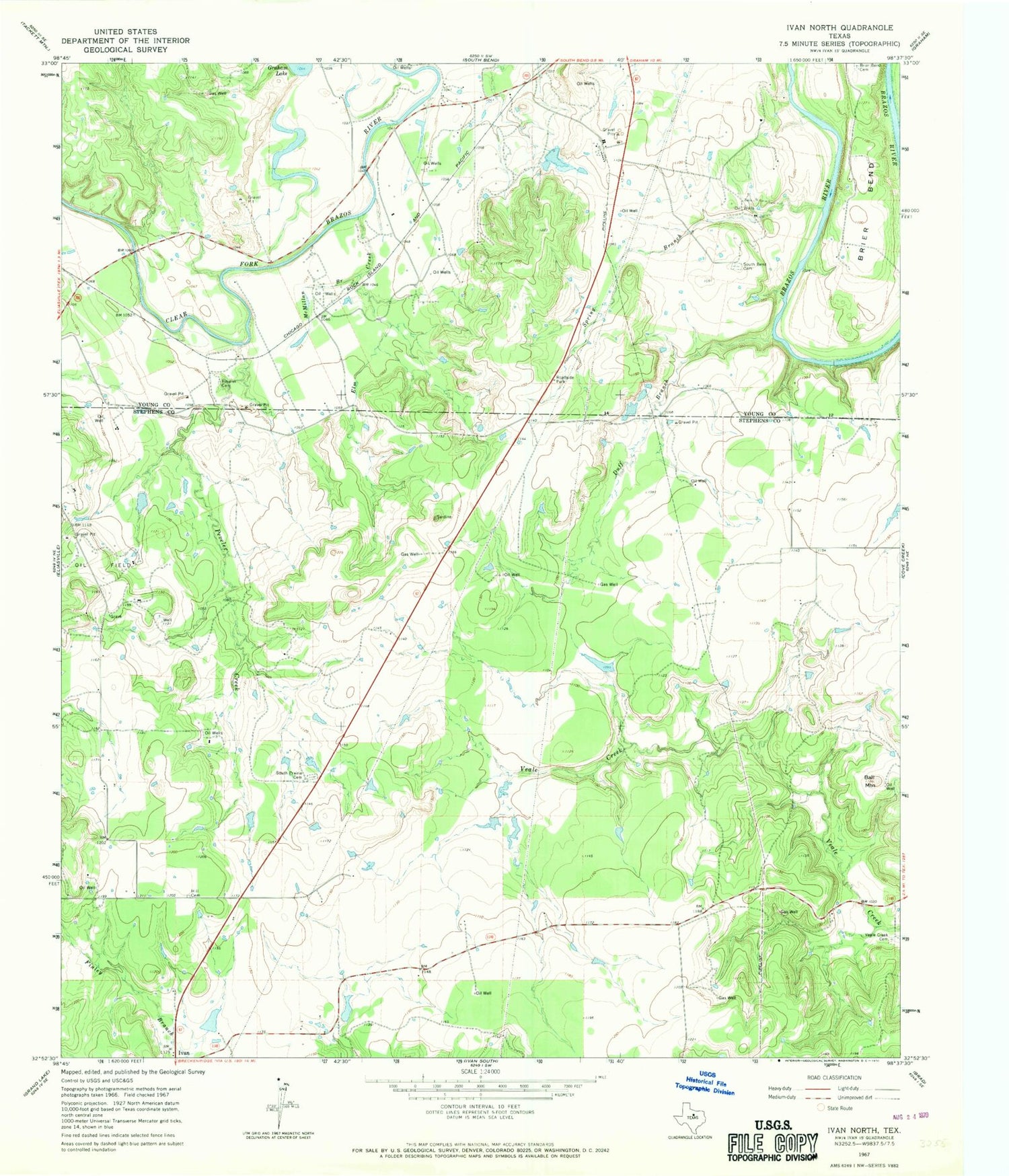 Classic USGS Ivan North Texas 7.5'x7.5' Topo Map Image
