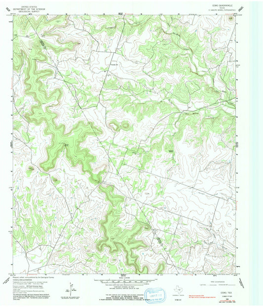 Classic USGS Izoro Texas 7.5'x7.5' Topo Map Image