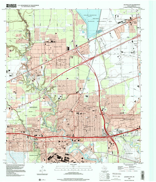 Classic USGS Jacinto City Texas 7.5'x7.5' Topo Map Image