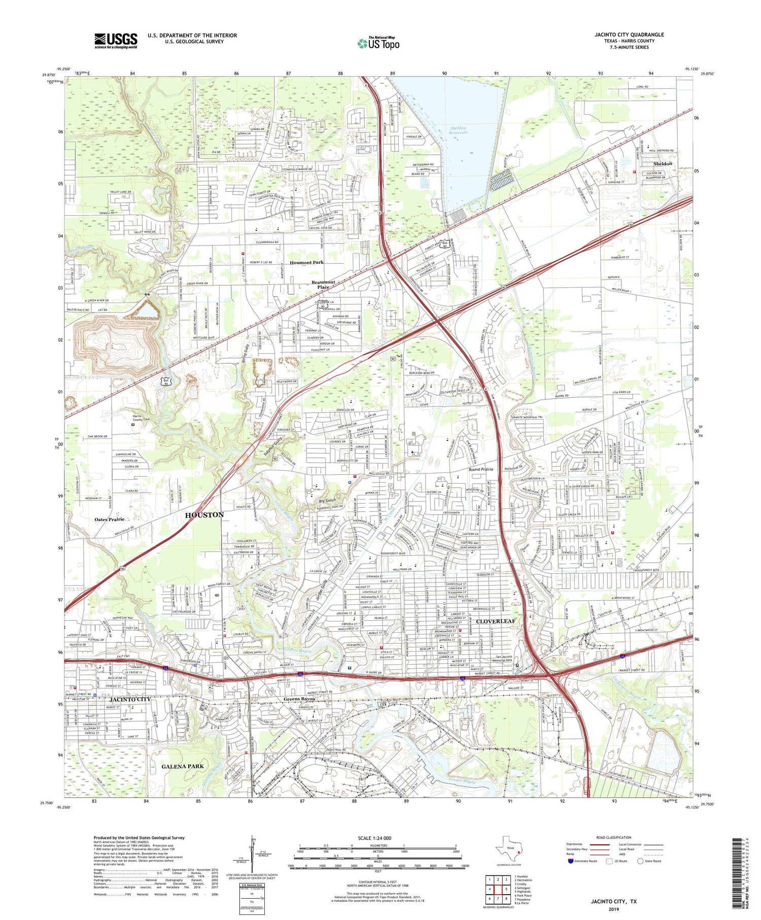 Jacinto City Texas US Topo Map Image