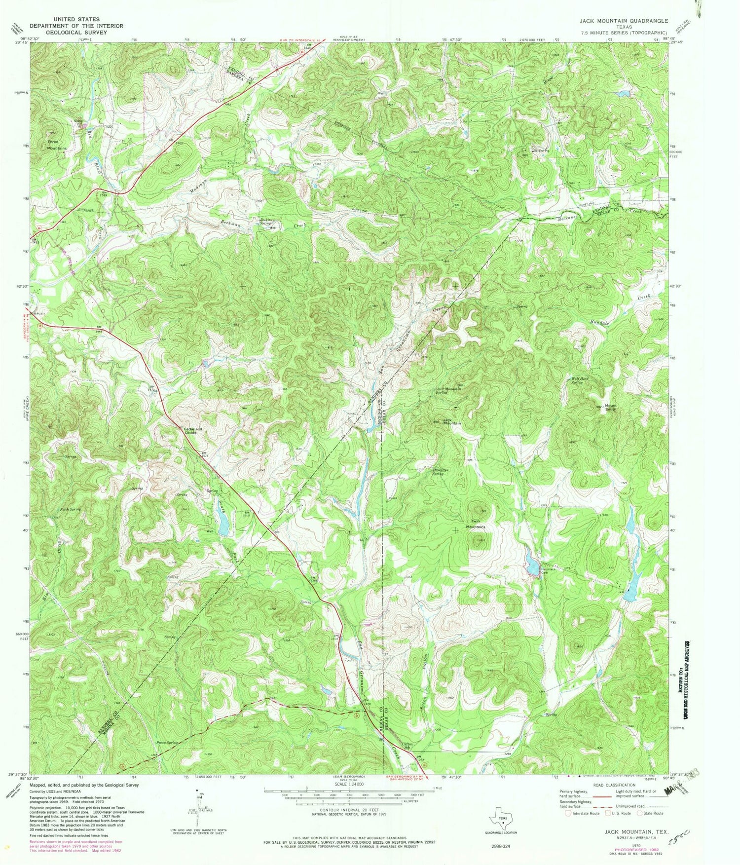 Classic USGS Jack Mountain Texas 7.5'x7.5' Topo Map Image