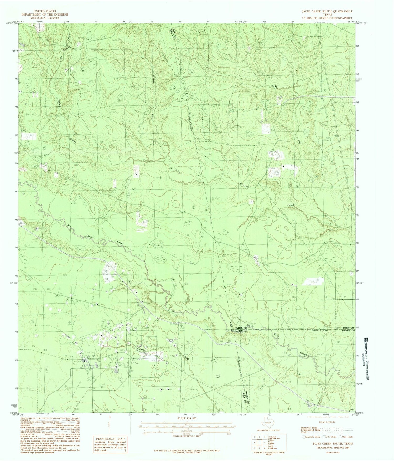 Classic USGS Jacks Creek South Texas 7.5'x7.5' Topo Map Image