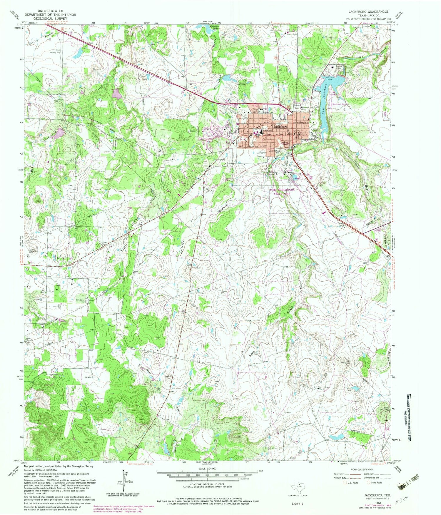 Classic USGS Jacksboro Texas 7.5'x7.5' Topo Map Image