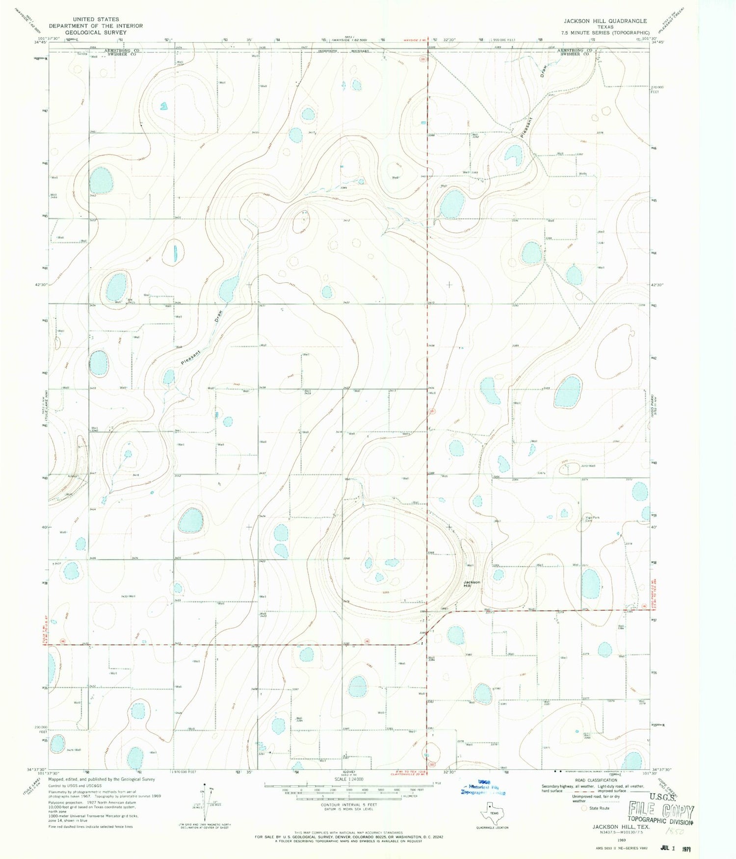 Classic USGS Jackson Hill Texas 7.5'x7.5' Topo Map Image
