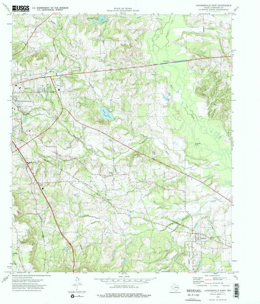Classic USGS Jacksonville East Texas 7.5'x7.5' Topo Map Image