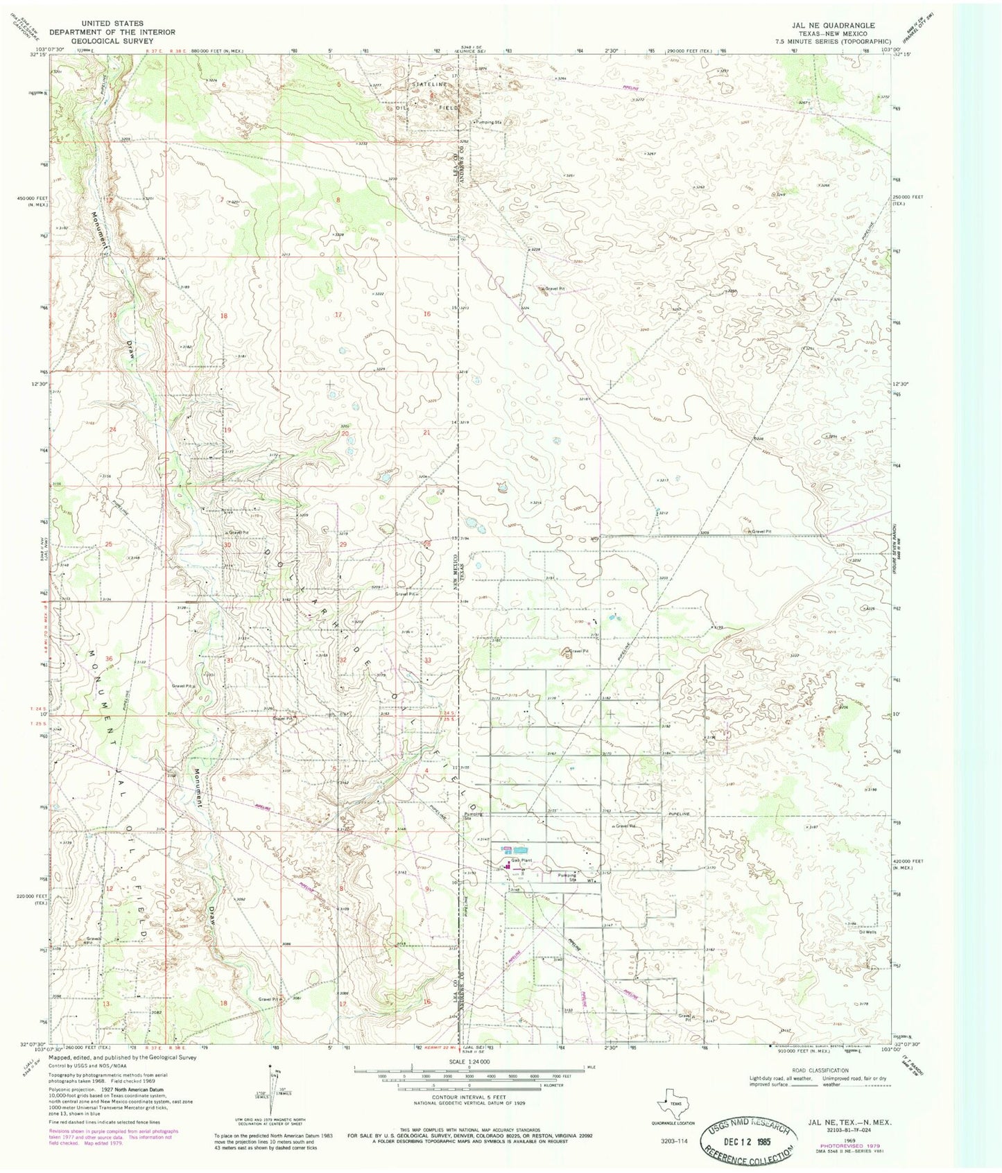 Classic USGS Jal NE Texas 7.5'x7.5' Topo Map Image