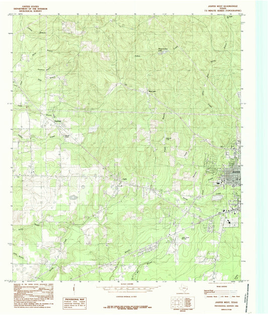 Classic USGS Jasper West Texas 7.5'x7.5' Topo Map Image