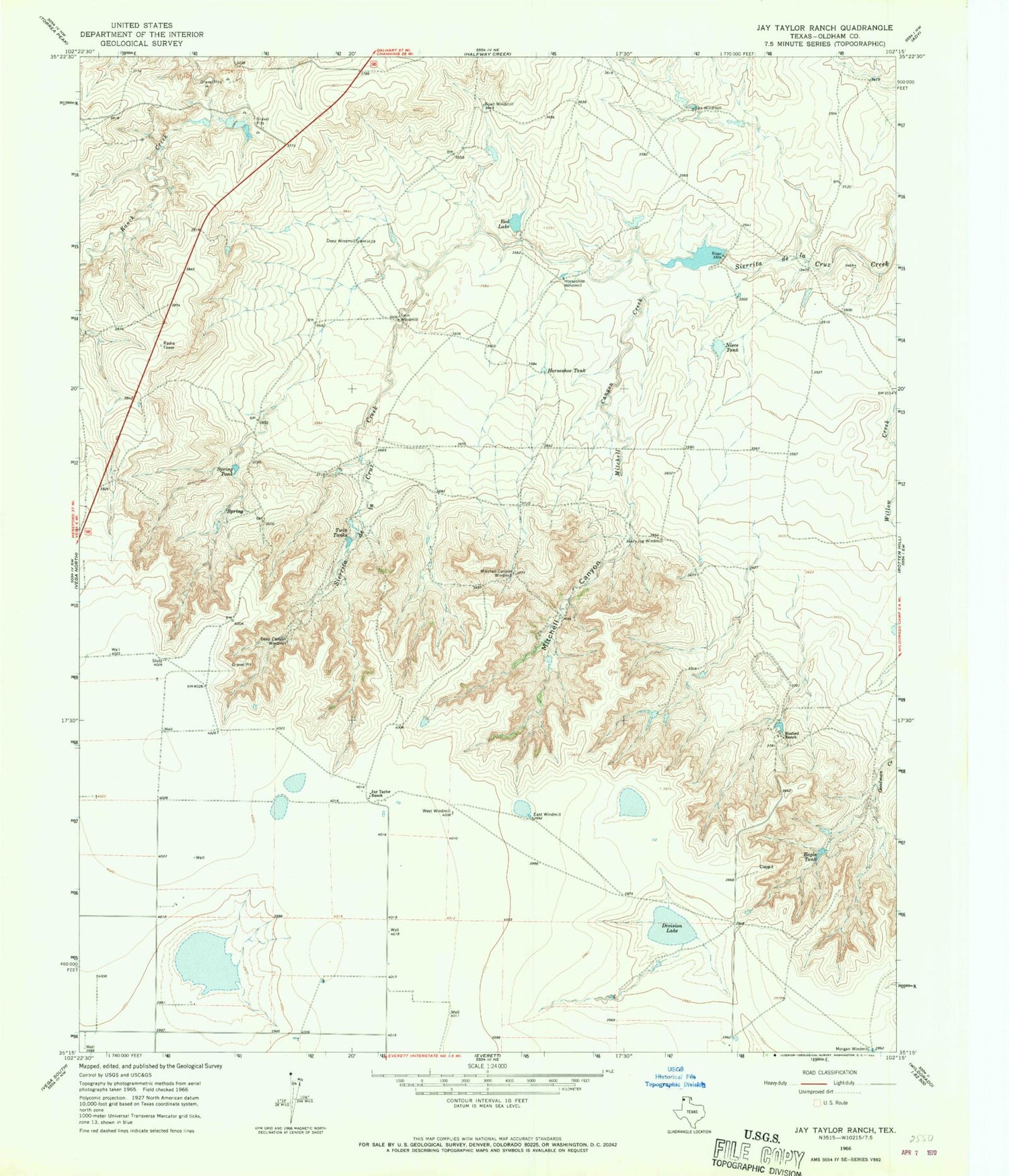 Classic USGS Jay Taylor Ranch Texas 7.5'x7.5' Topo Map Image