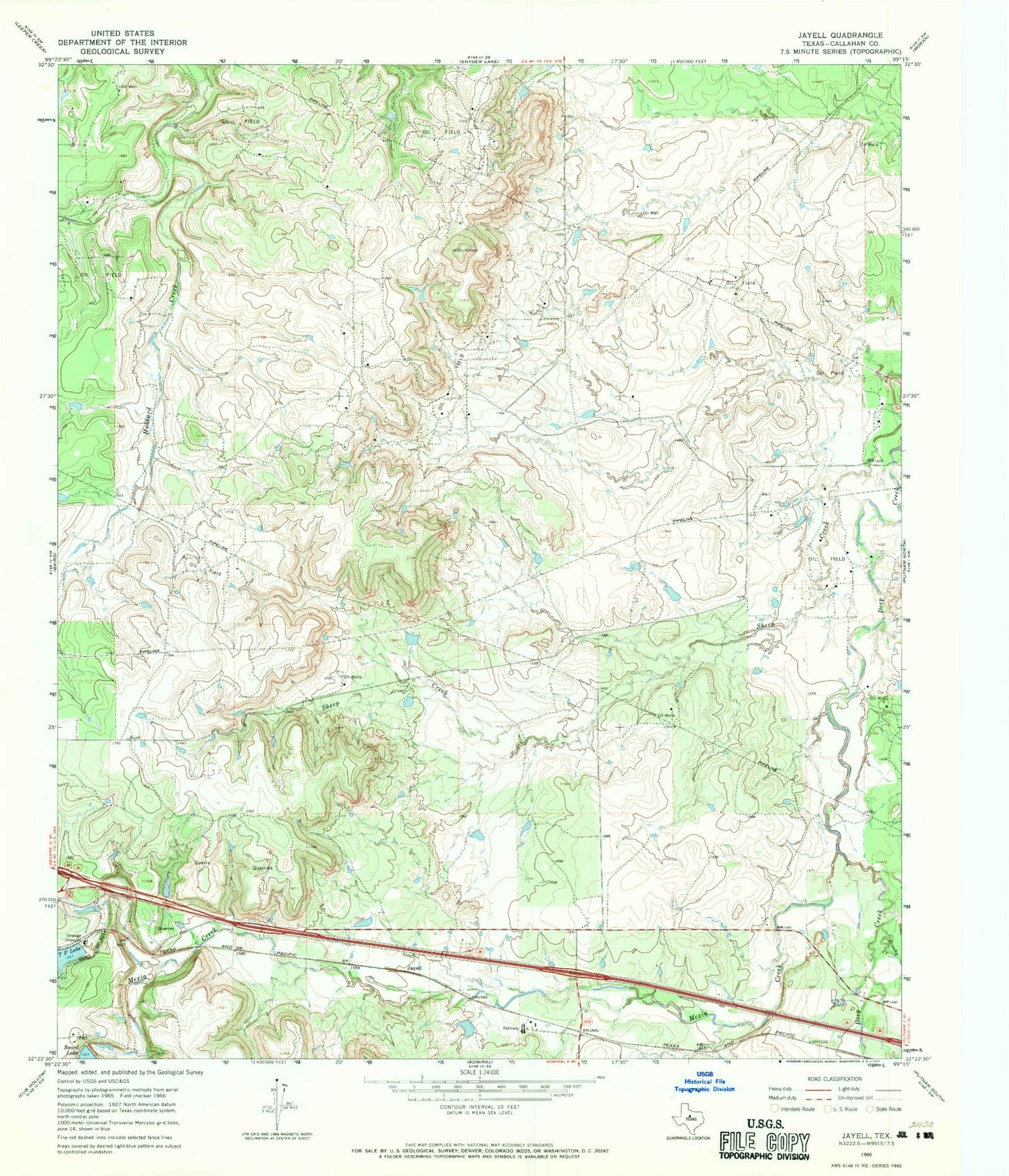 Classic USGS Jayell Texas 7.5'x7.5' Topo Map Image