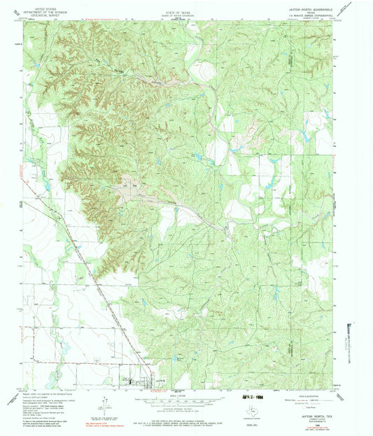 Classic USGS Jayton North Texas 7.5'x7.5' Topo Map Image