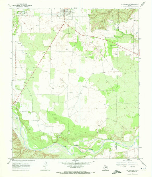 Classic USGS Jayton South Texas 7.5'x7.5' Topo Map Image