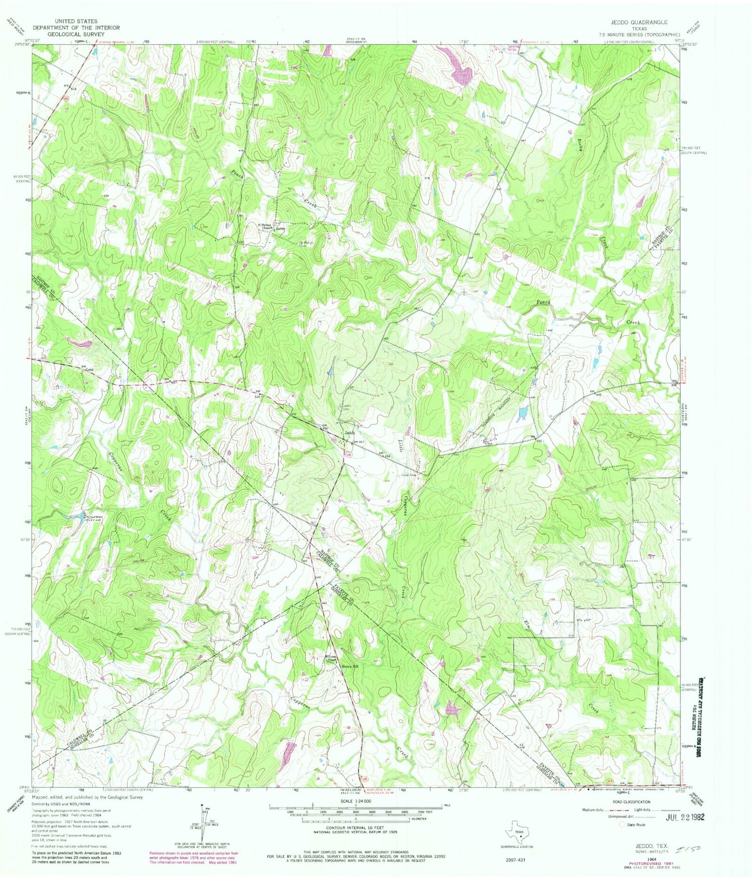 Classic USGS Jeddo Texas 7.5'x7.5' Topo Map Image
