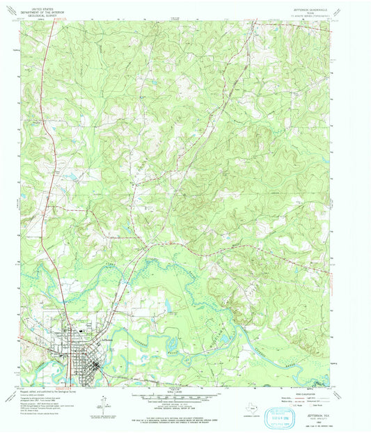 Classic USGS Jefferson Texas 7.5'x7.5' Topo Map Image