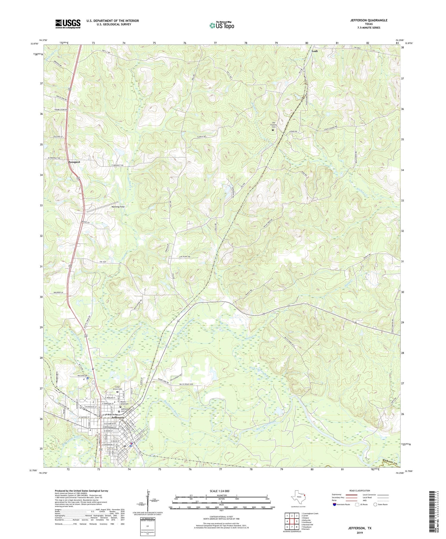 Jefferson Texas US Topo Map Image