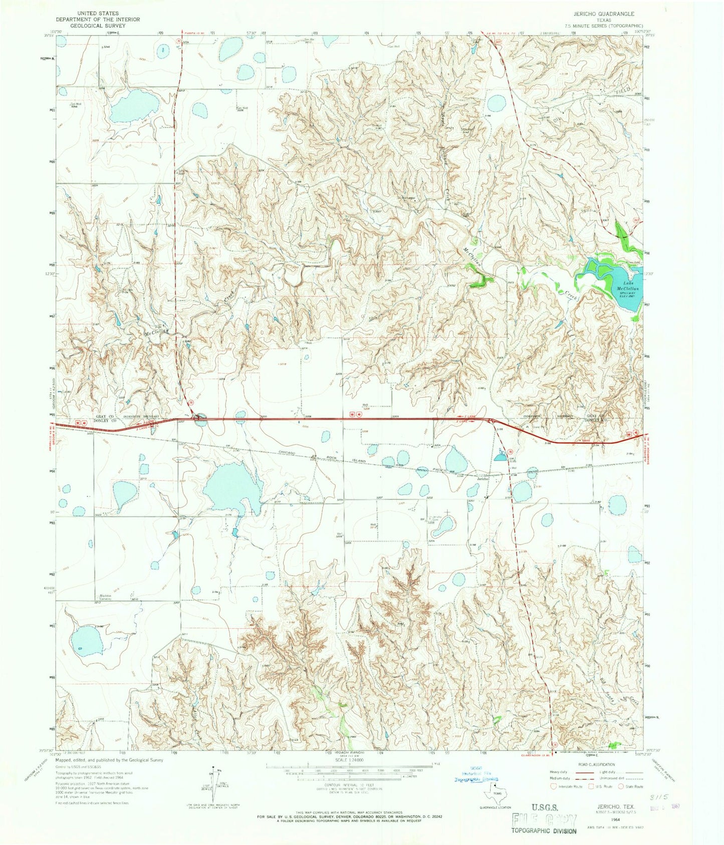 Classic USGS Jericho Texas 7.5'x7.5' Topo Map Image