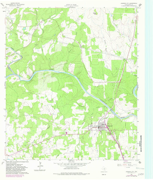 Classic USGS Johnson City Texas 7.5'x7.5' Topo Map Image