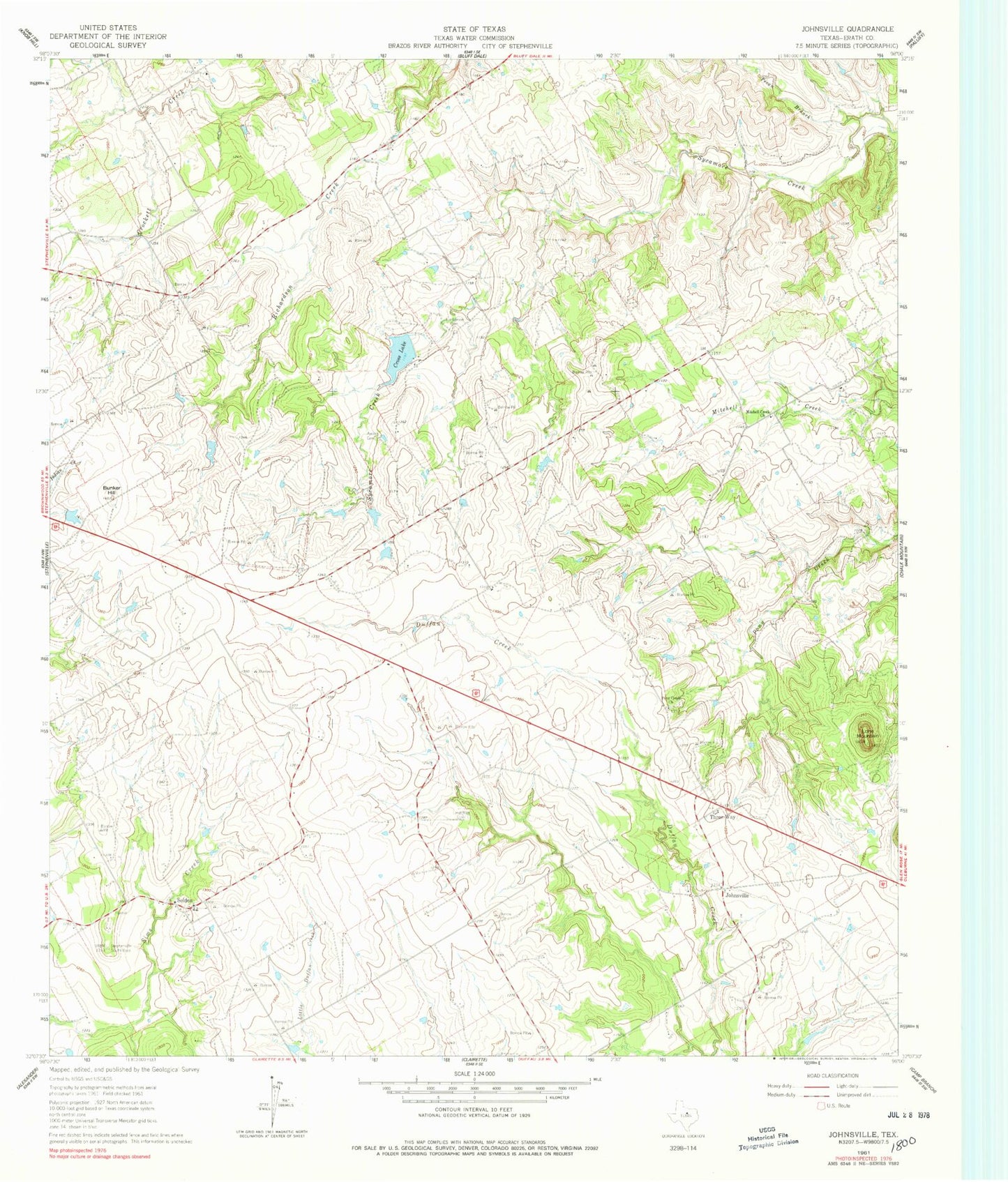 Classic USGS Johnsville Texas 7.5'x7.5' Topo Map Image
