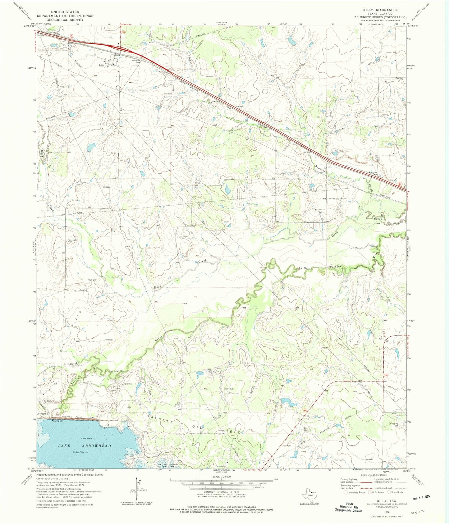 Classic USGS Jolly Texas 7.5'x7.5' Topo Map Image