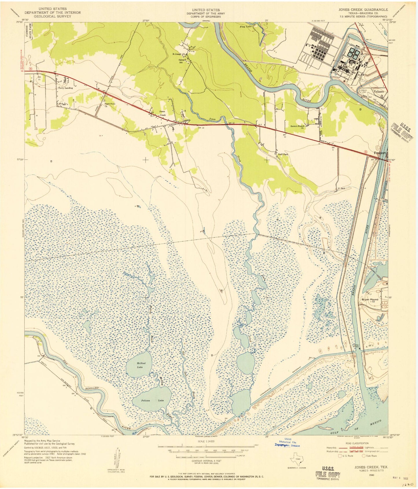 Classic USGS Jones Creek Texas 7.5'x7.5' Topo Map Image