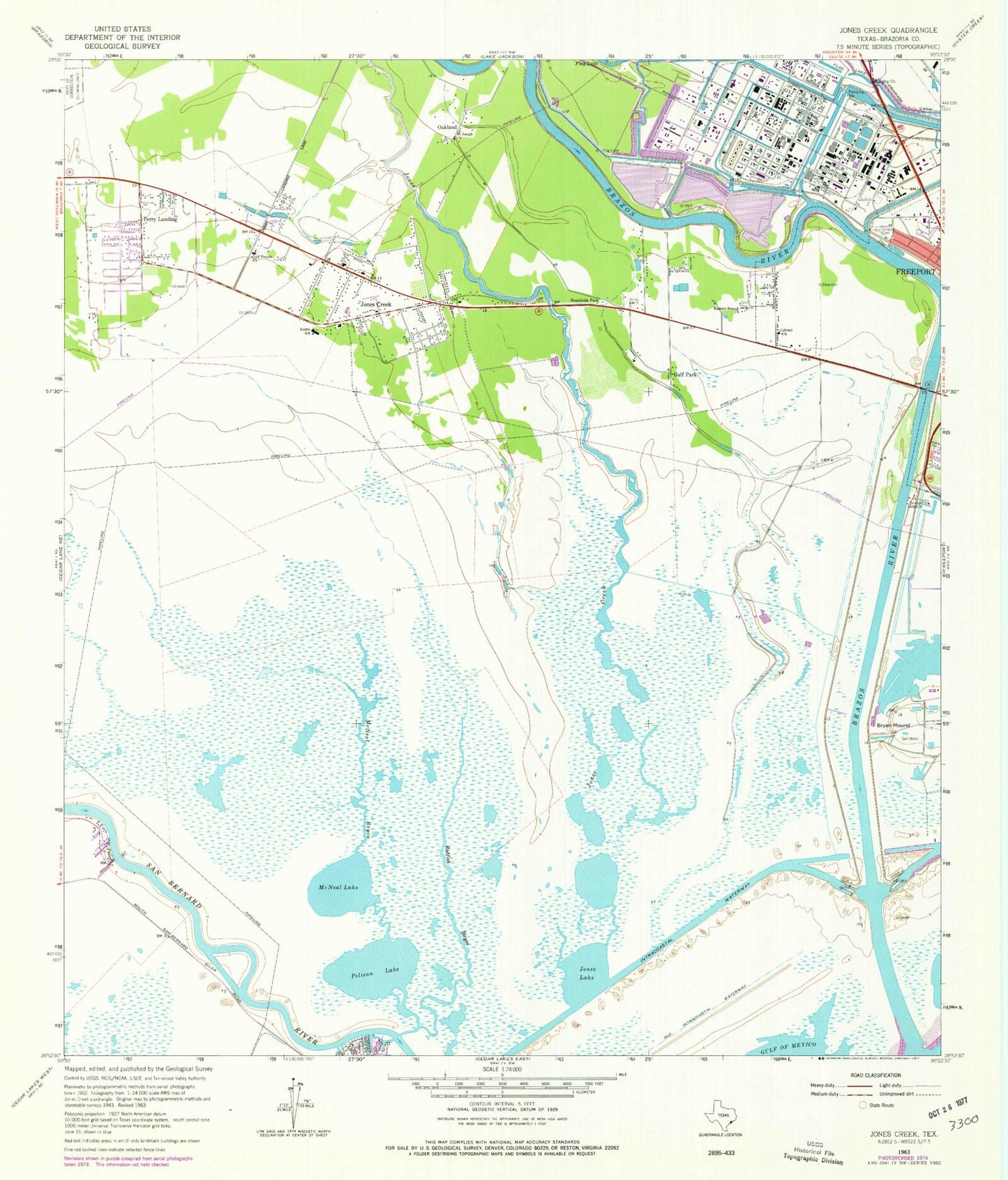 Classic USGS Jones Creek Texas 7.5'x7.5' Topo Map Image