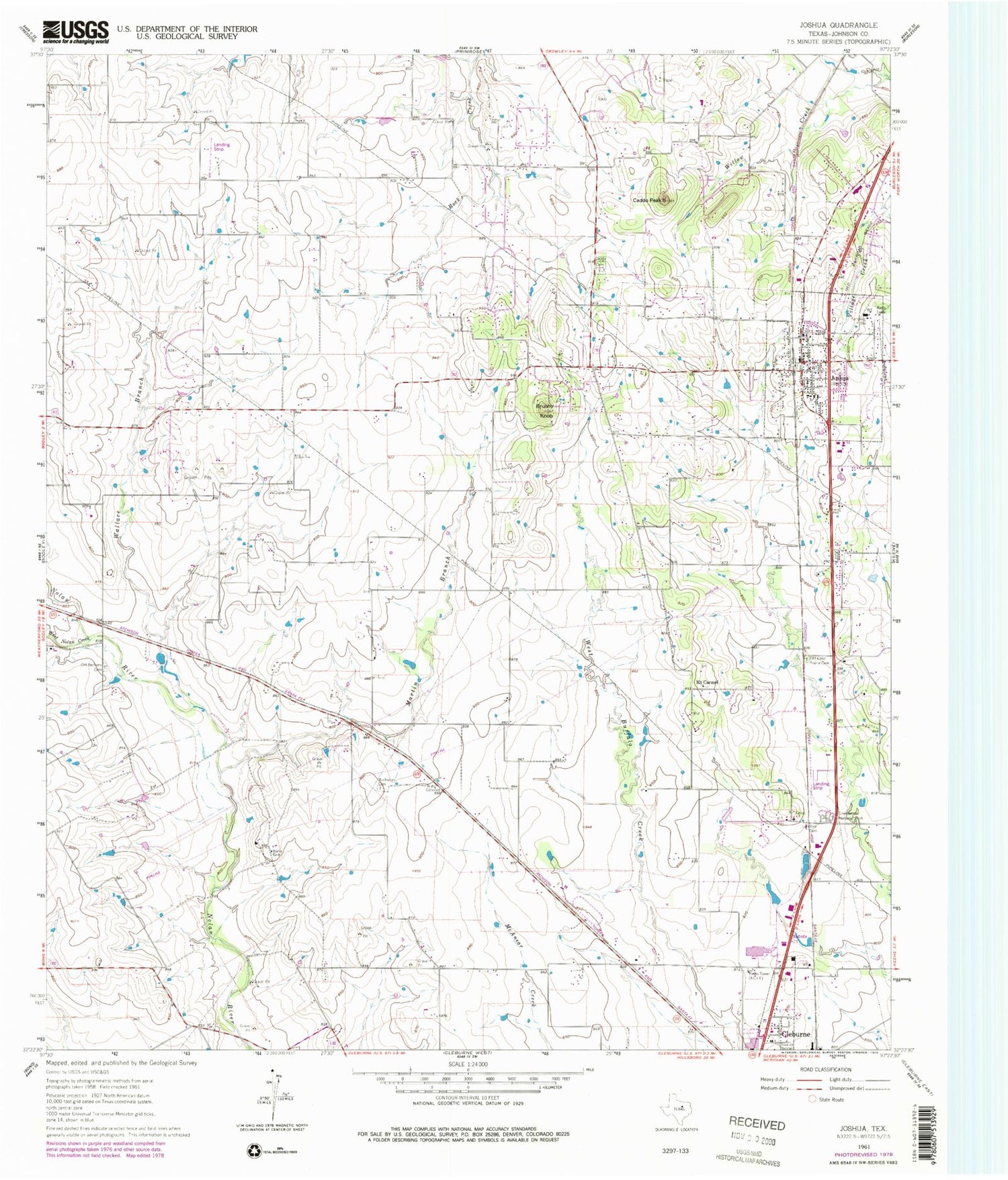 Classic USGS Joshua Texas 7.5'x7.5' Topo Map Image
