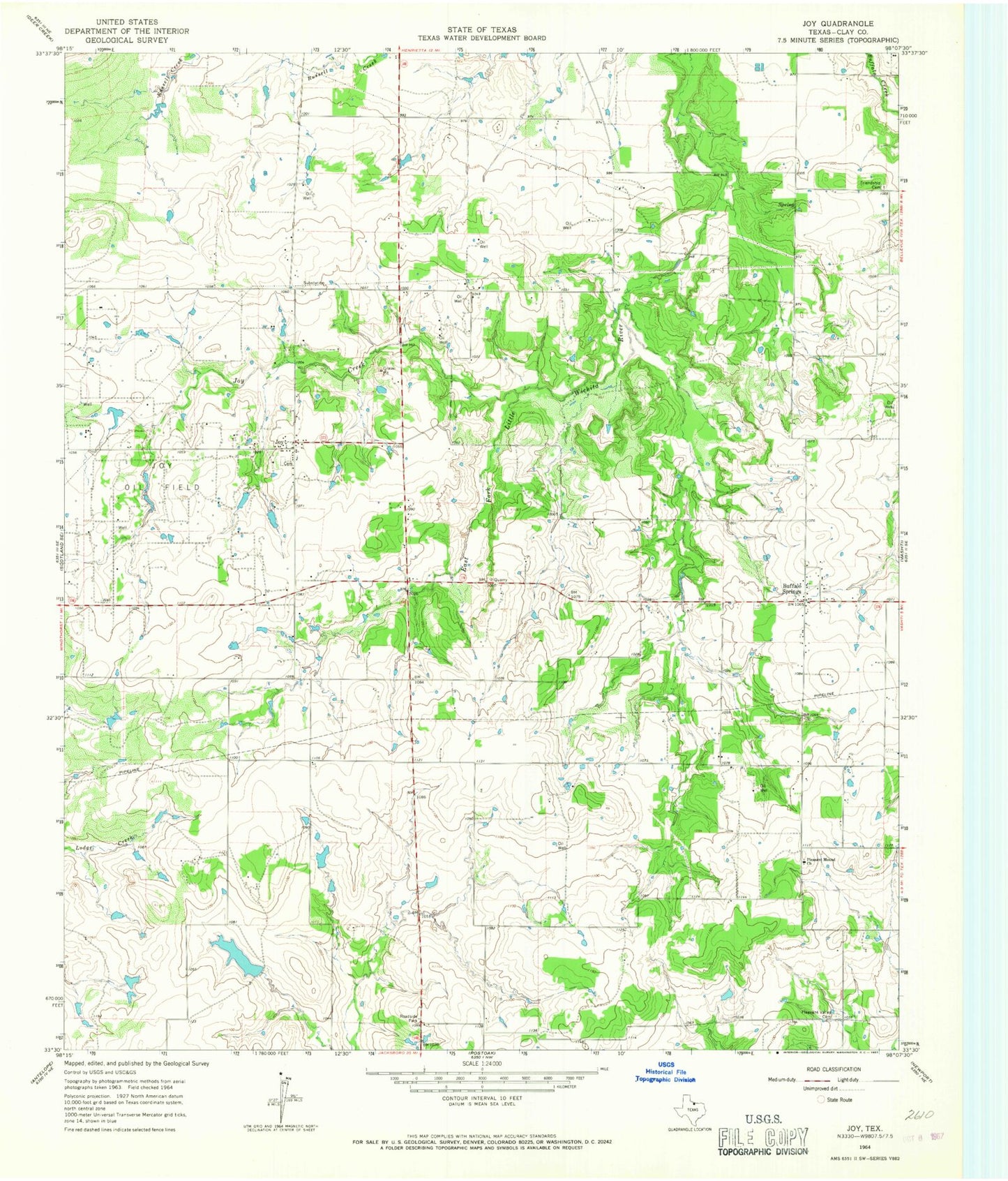 Classic USGS Joy Texas 7.5'x7.5' Topo Map Image