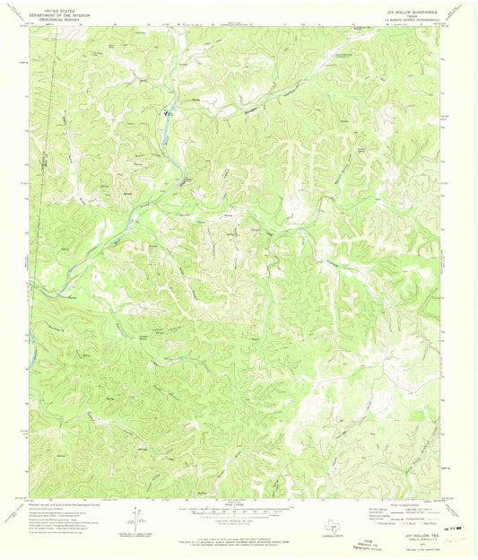 Classic USGS Joy Hollow Texas 7.5'x7.5' Topo Map Image