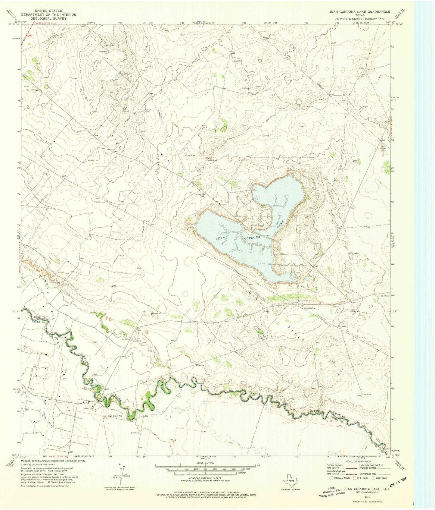 Classic USGS Juan Cordona Lake Texas 7.5'x7.5' Topo Map Image