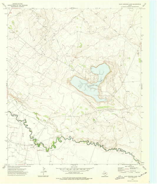 Classic USGS Juan Cordona Lake Texas 7.5'x7.5' Topo Map Image