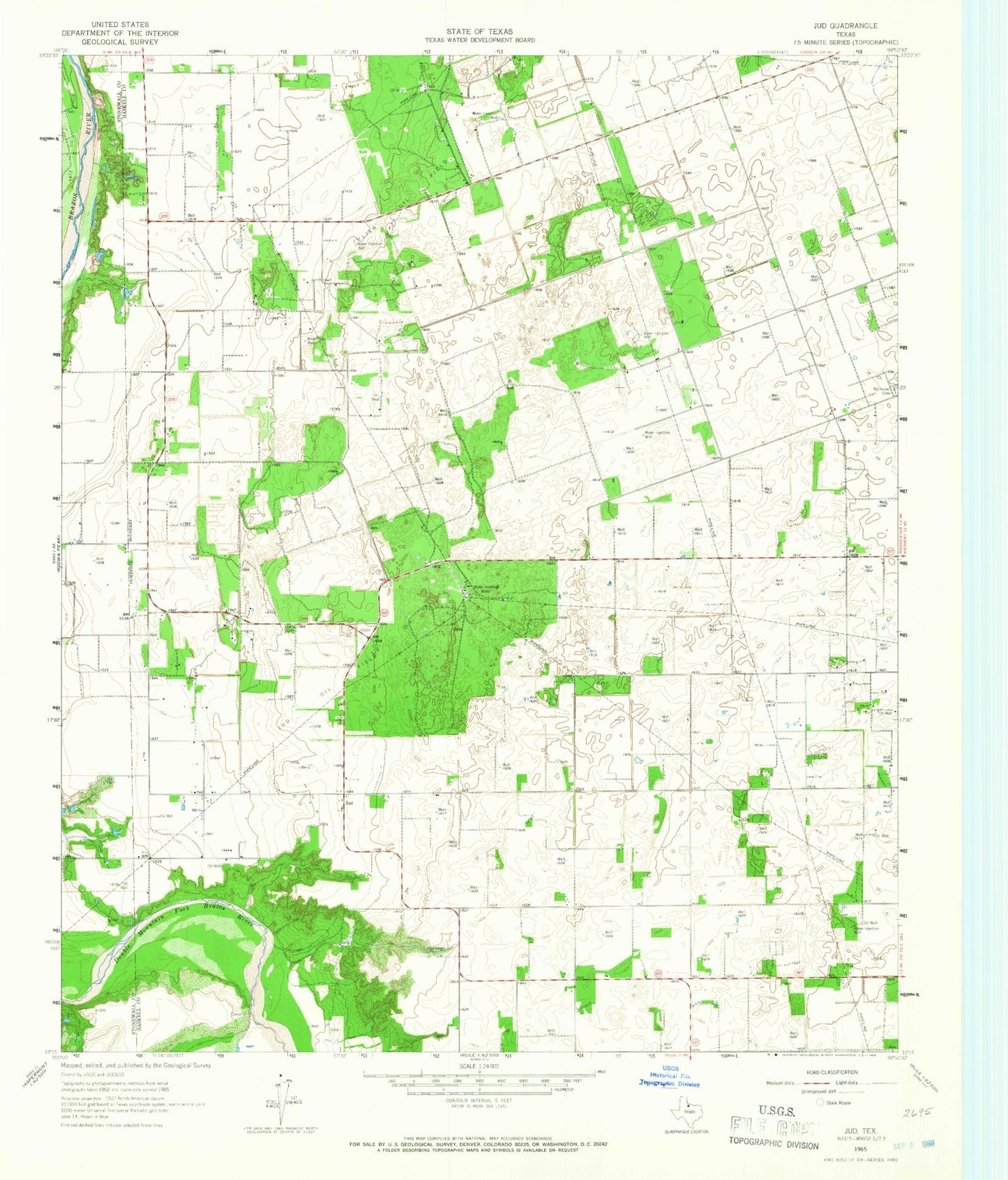 Classic USGS Jud Texas 7.5'x7.5' Topo Map Image