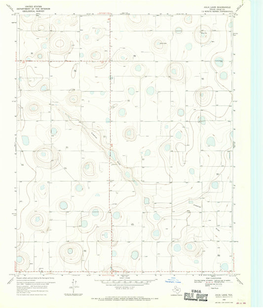 Classic USGS Julia Lake Texas 7.5'x7.5' Topo Map Image