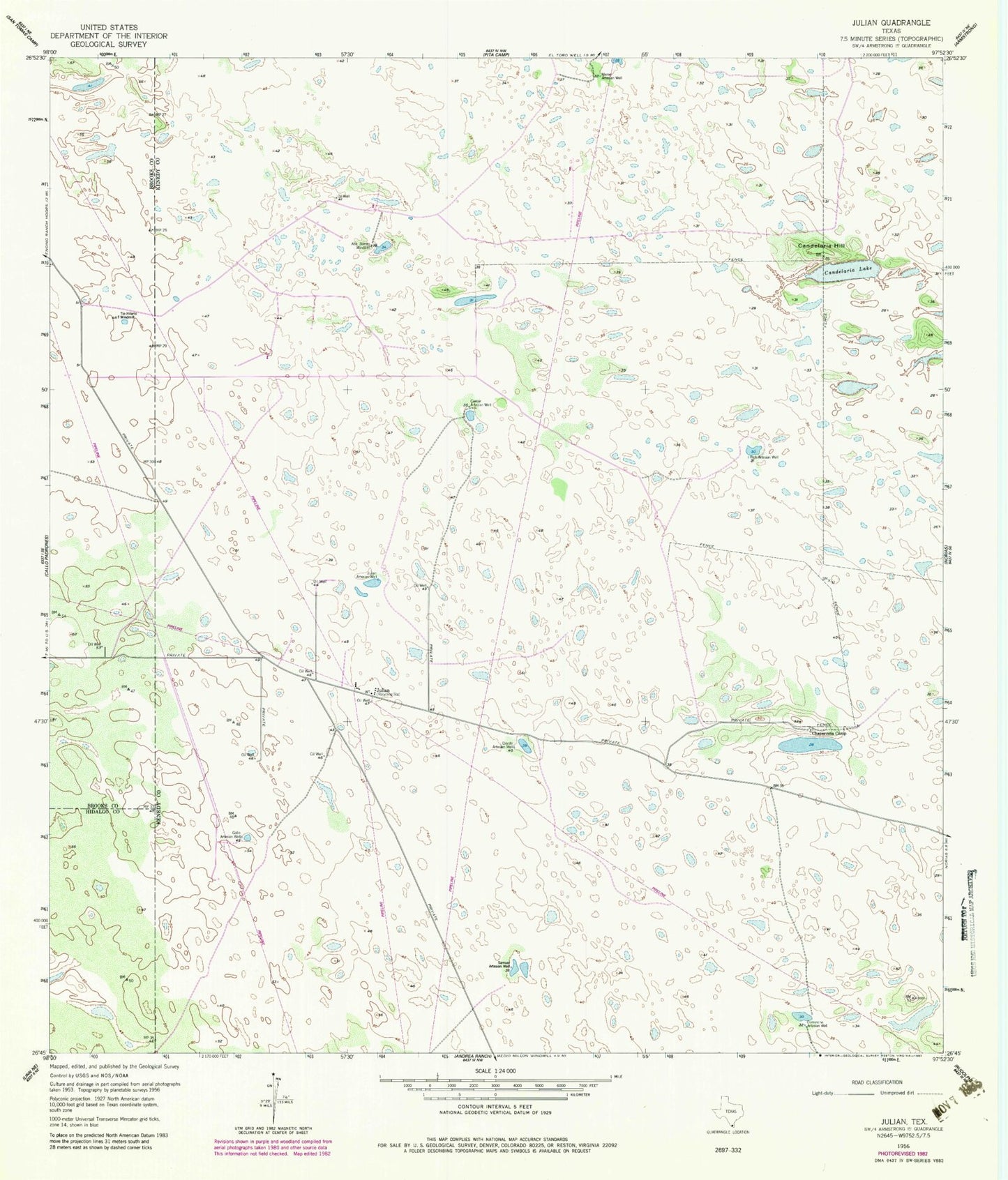 Classic USGS Julian Texas 7.5'x7.5' Topo Map Image