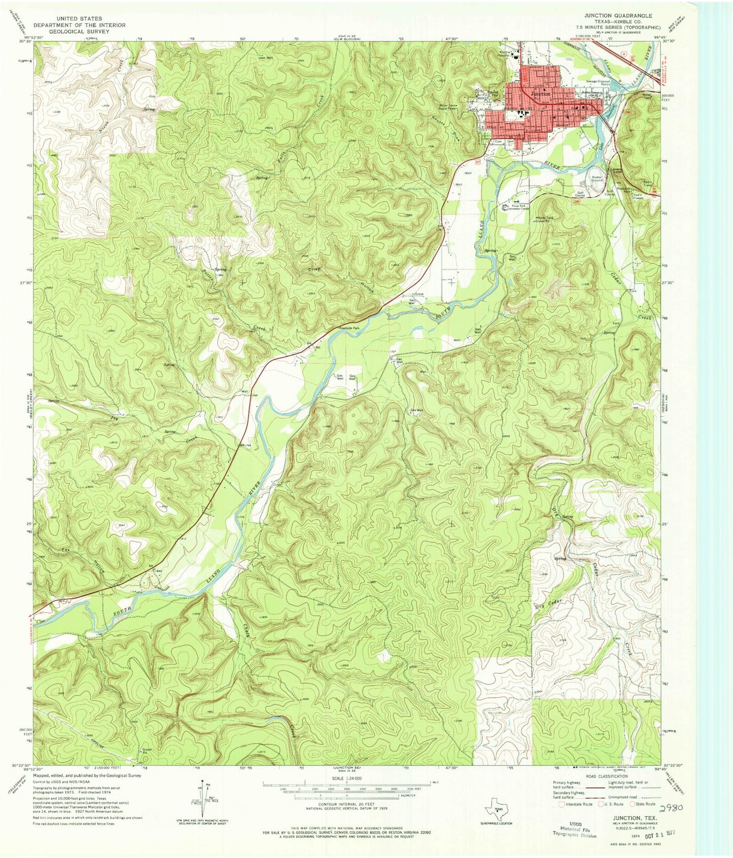Classic USGS Junction Texas 7.5'x7.5' Topo Map Image