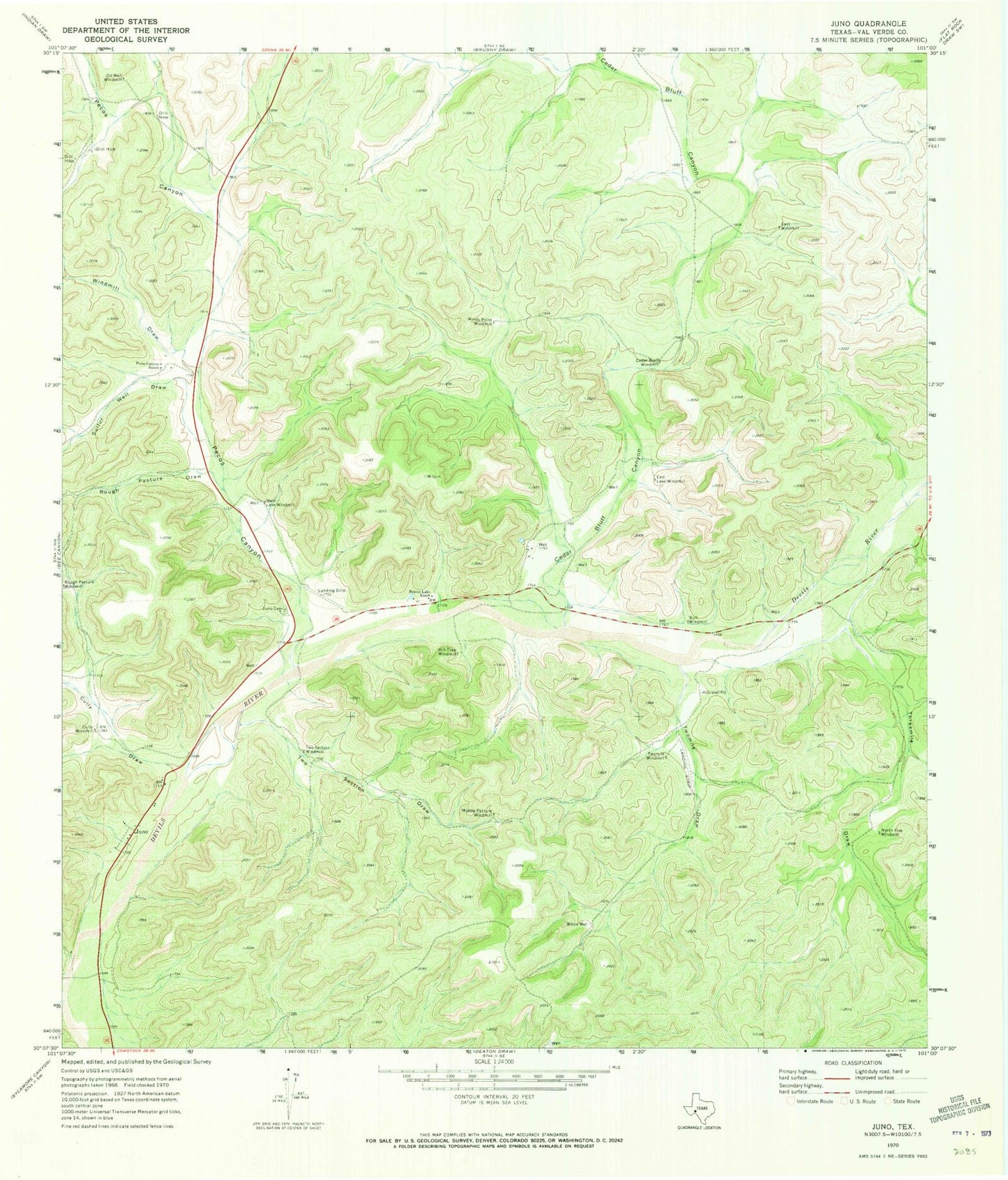 Classic USGS Juno Texas 7.5'x7.5' Topo Map Image