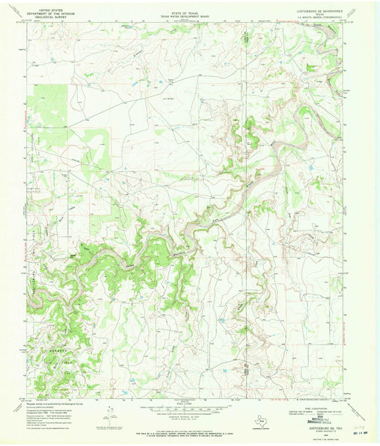 Classic USGS Justiceburg SE Texas 7.5'x7.5' Topo Map Image