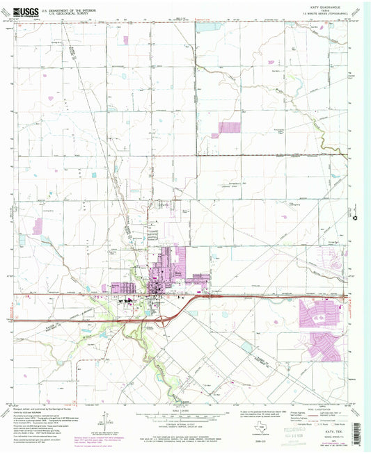 Classic USGS Katy Texas 7.5'x7.5' Topo Map Image