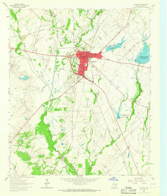 Classic USGS Kaufman Texas 7.5'x7.5' Topo Map Image