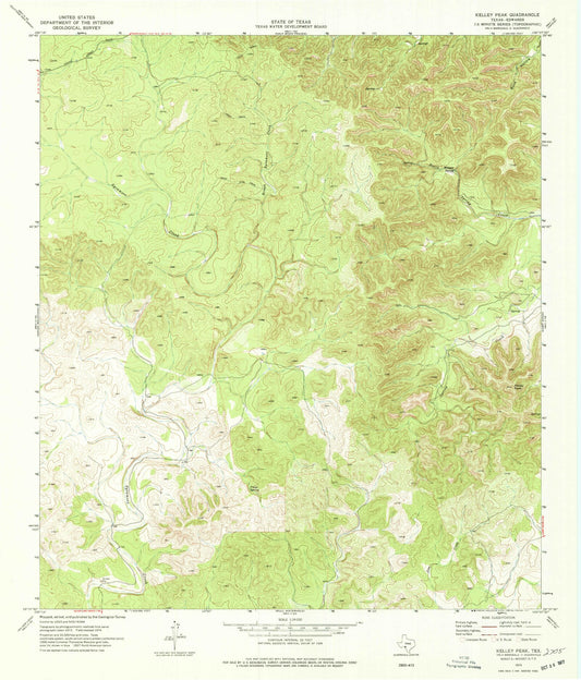 Classic USGS Kelley Peak Texas 7.5'x7.5' Topo Map Image