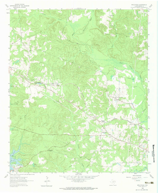 Classic USGS Kellyville Texas 7.5'x7.5' Topo Map Image